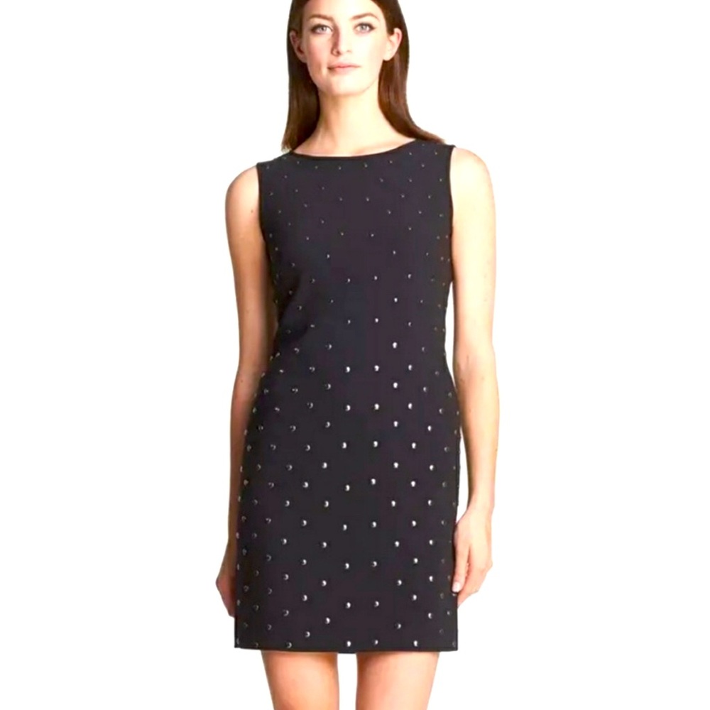 Aidan Studded Sheath Black Dress.